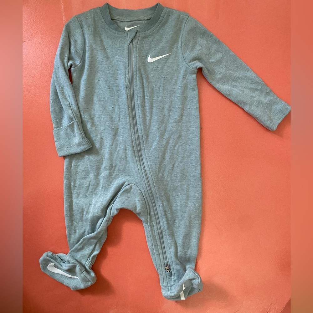 Nike Gray-teal Baby Footed One-Piece with White Swoosh